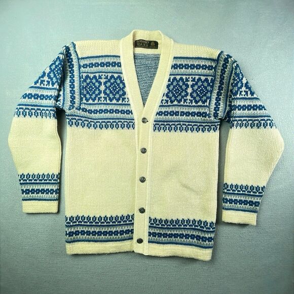 Nordstrikk Cardigan Sweater Mens Large Fair Isle Nordic Knit Wool Norway Vintage - Picture 1 of 7